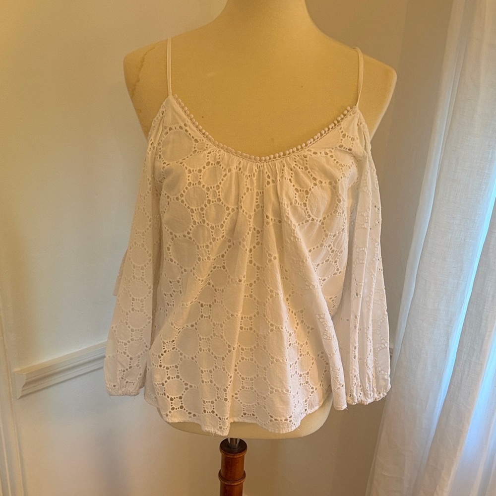 Parker White Eyelet Camila Cold Shoulder Blouse